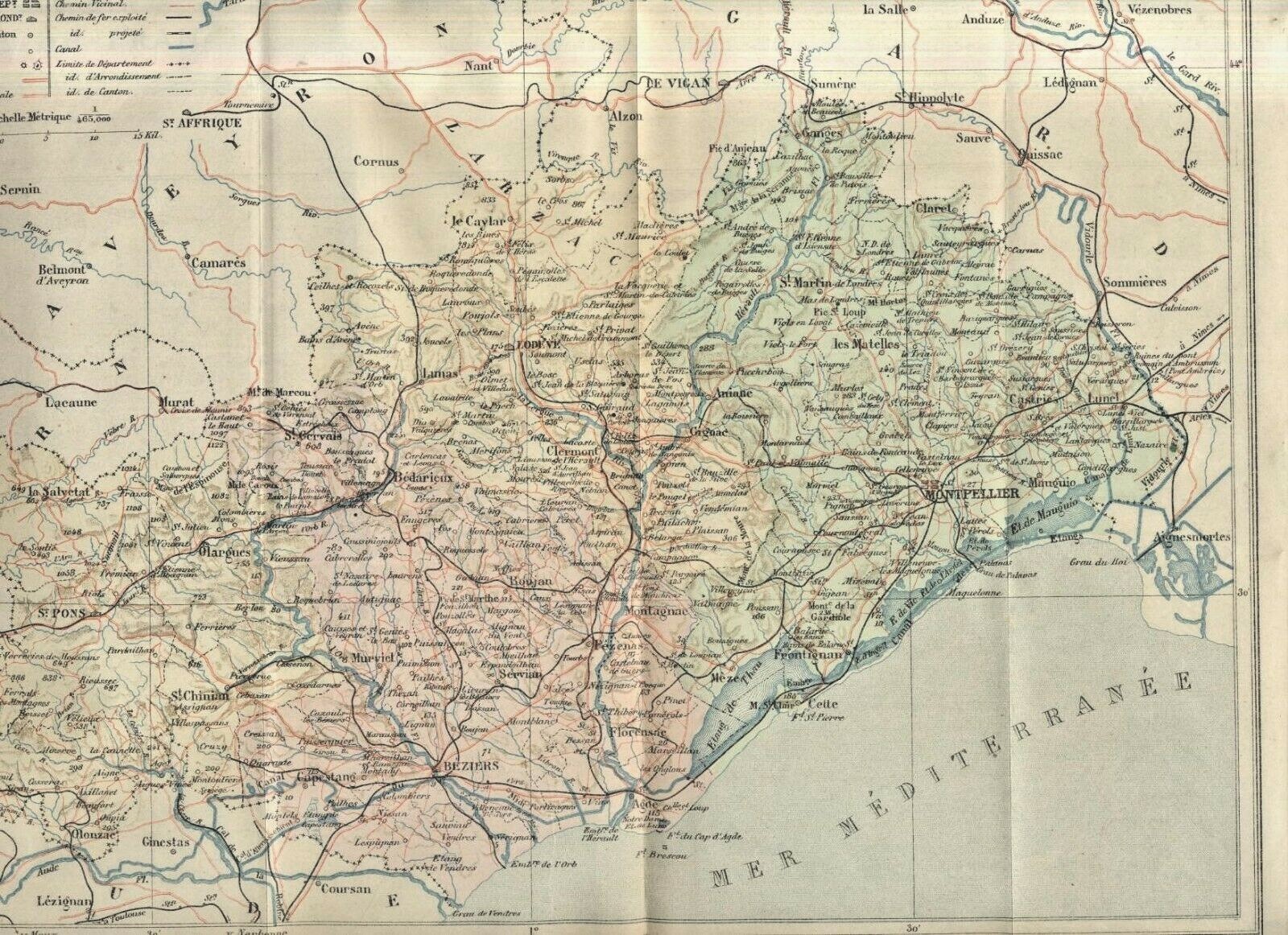 GEOGRAPHIE DE L'HERAULT di Paul Joanne 1908 Hachette carta geografica …