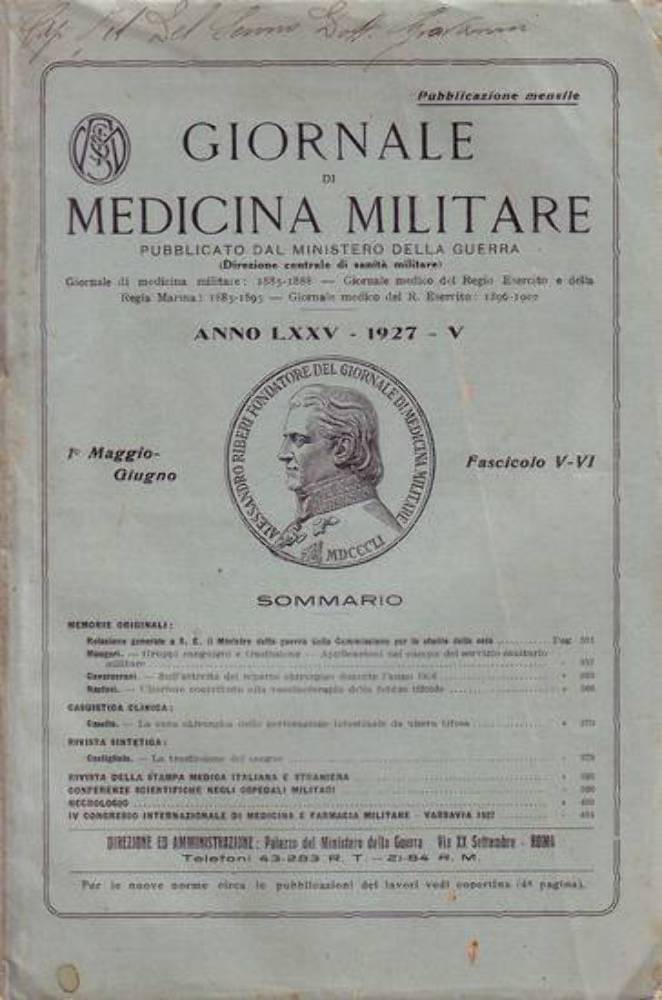 GIORNALE DI MEDICINA MILITARE Anno LXXV 1927 Fascicolo V VI …
