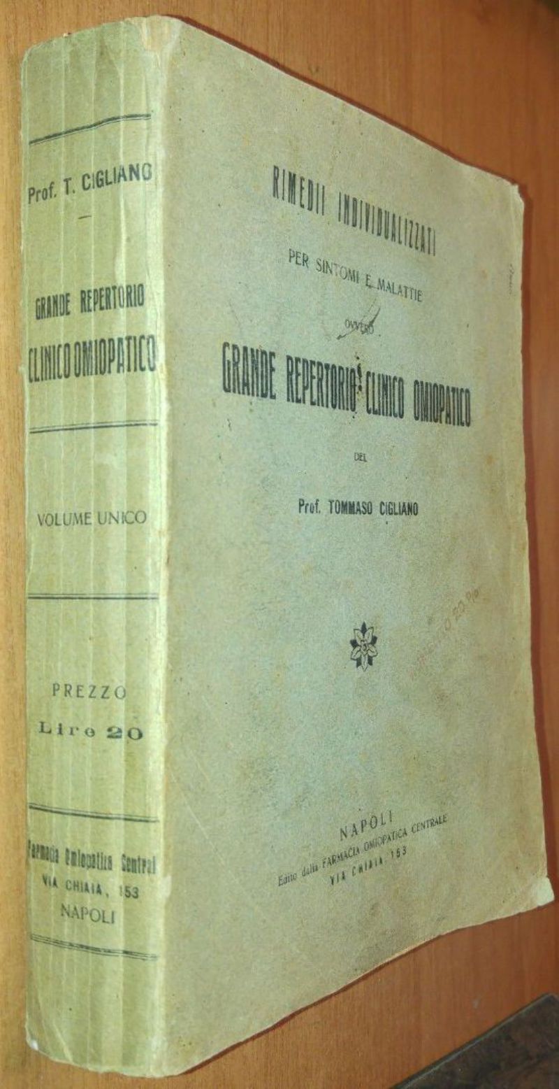 GRANDE REPERTORIO CLINICO OMIOPATICO di Tommaso Cigliano 1911 libro omeopatia