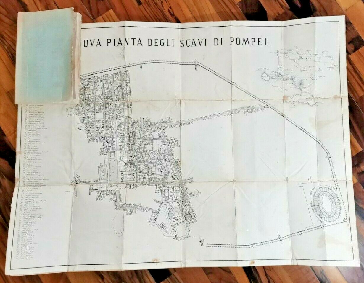 GUIDA DI POMPEI con PIANTA TOPOGRAFICA scavi 1869 Napoli libro …