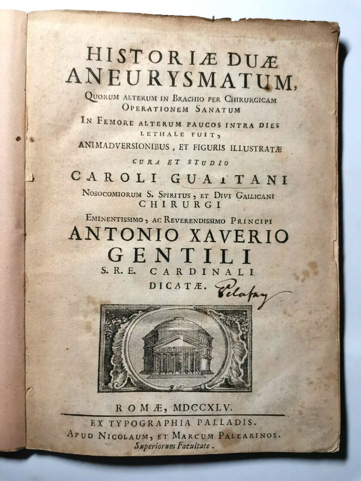 HISTORIAE DUAE ANEURYSMATUM di Carlo Guattani 1745 libro antico medicina …