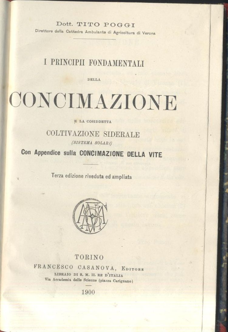 I PRINCIPI FONDAMENTALI DELLA CONCIMAZIONE di Tito Poggi 1900 Casanova …