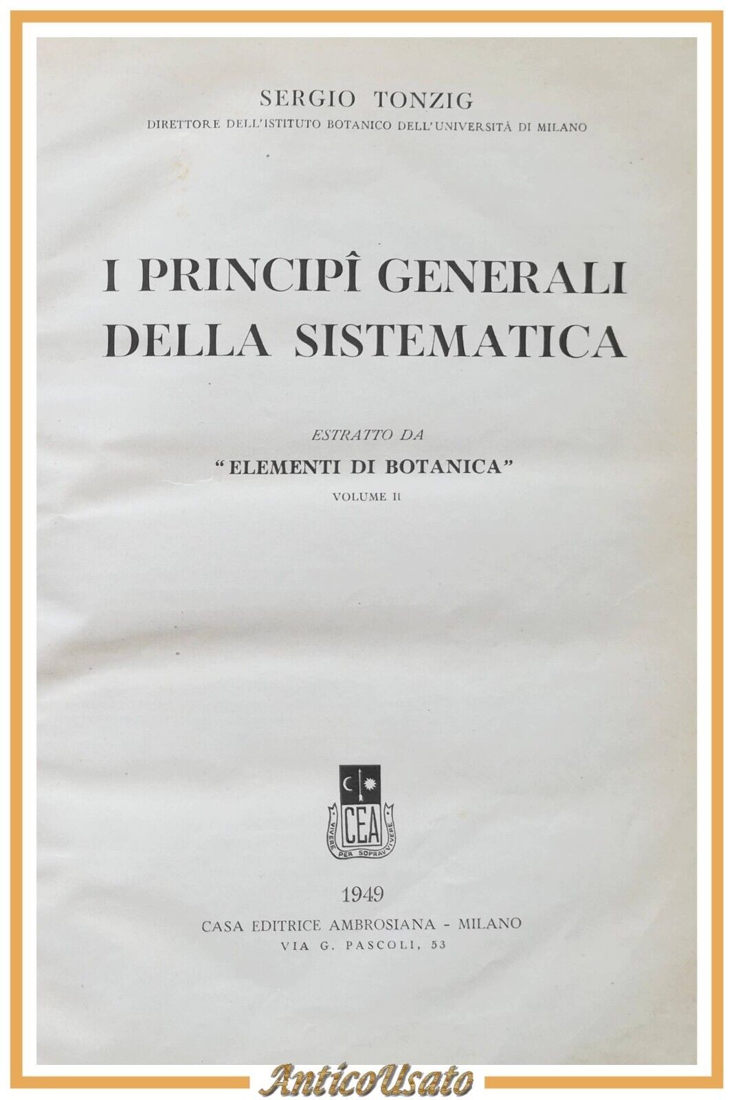 I PRINCIPI GENERALI DELLA SISTEMATICA di Sergio Tonzig 1949 Libro …