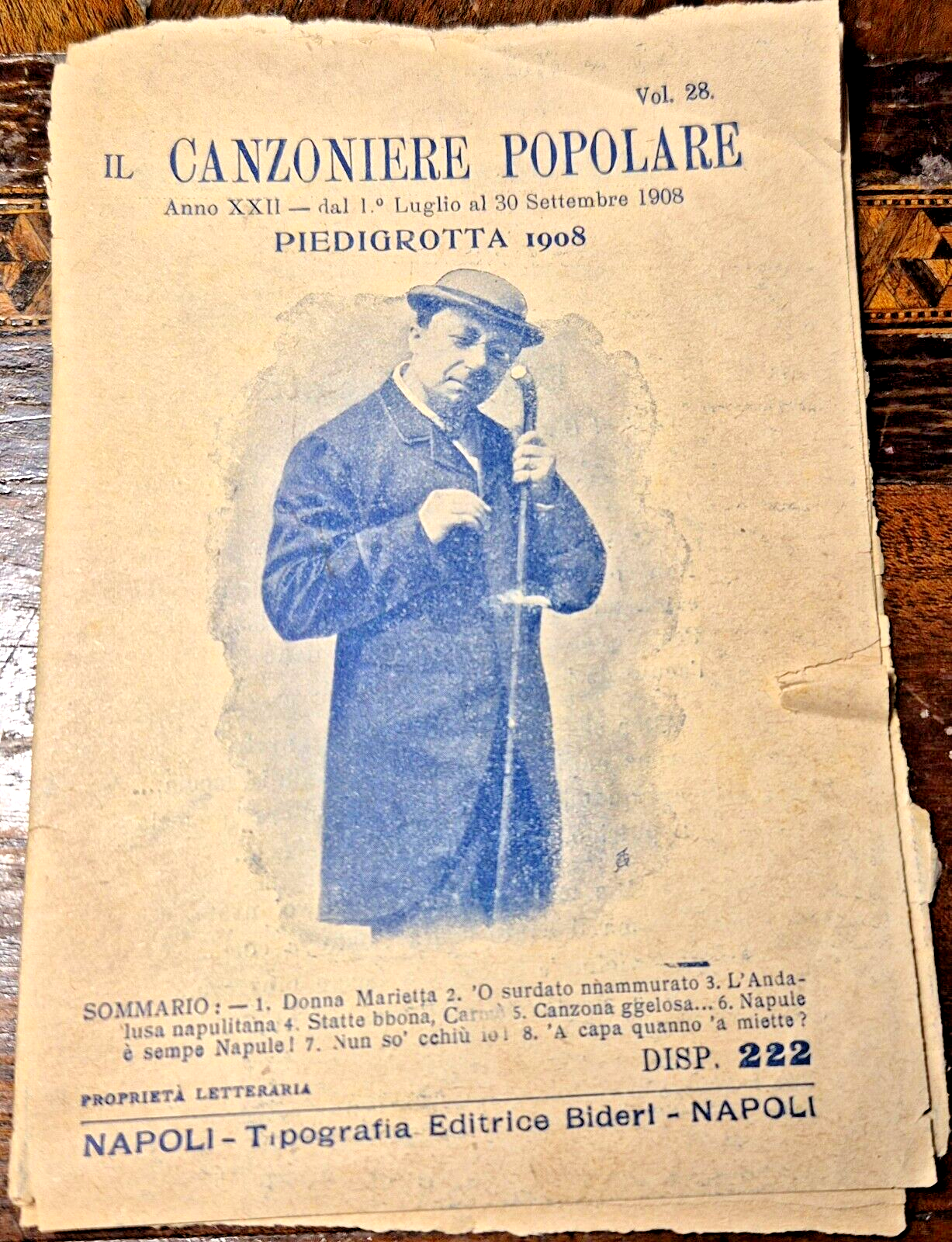 IL CANZONIERE POPOLARE Piedigrotta 1908 Bideri libretto canzoni napoletane