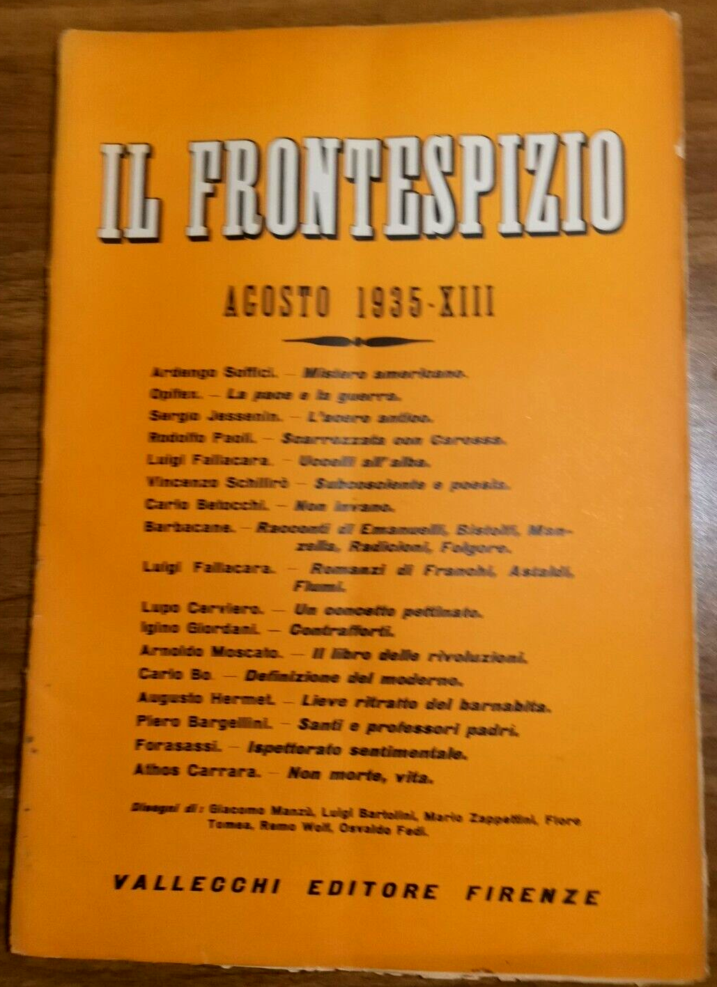 IL FRONTESPIZIO agosto 1935 Rivista letteratura Soffici Fallacara Manzù Giordani