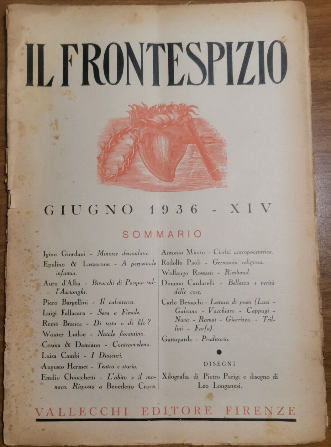 IL FRONTESPIZIO giugno 1936 Rivista letteratura Bargellini Giordani Branca Cambi