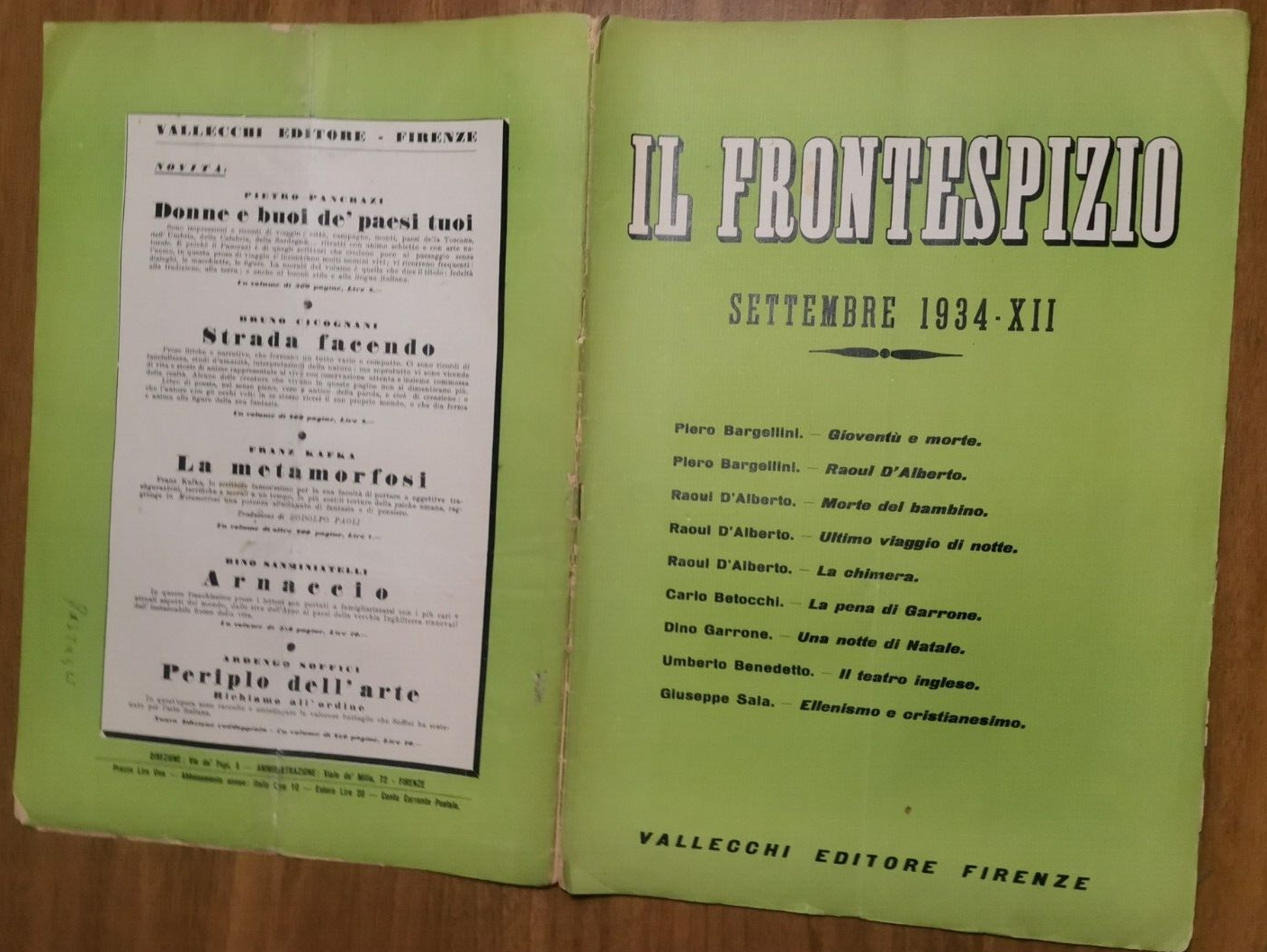 IL FRONTESPIZIO settembre 1934 Rivista letteratura Bargellini D'Alberto Sala