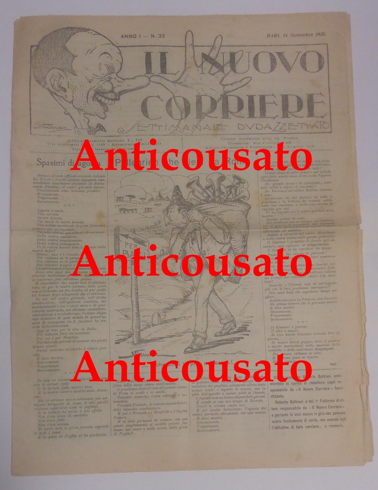 IL NUOVO CORRIERE settimanale pupazzettato BARI 14 settembre 1925 umoristico