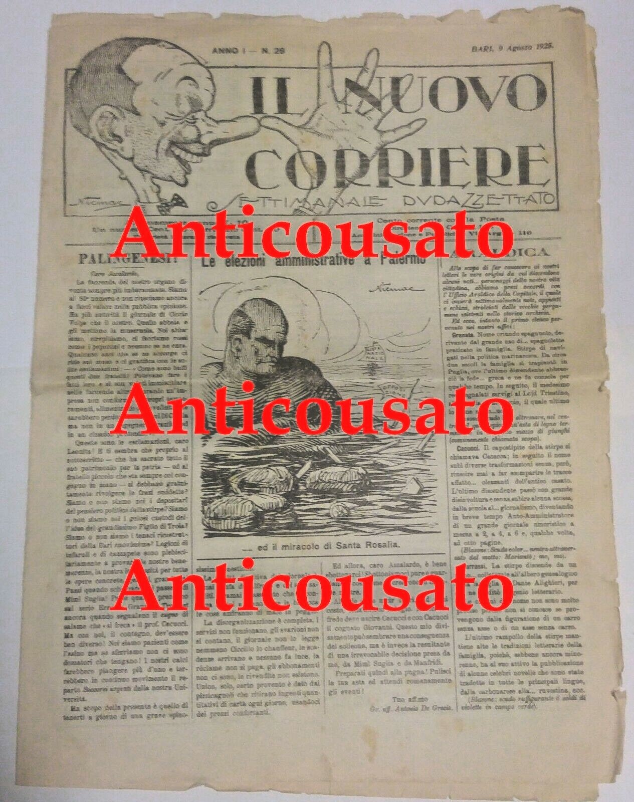 IL NUOVO CORRIERE settimanale pupazzettato BARI agosto 1925 umoristico giornale