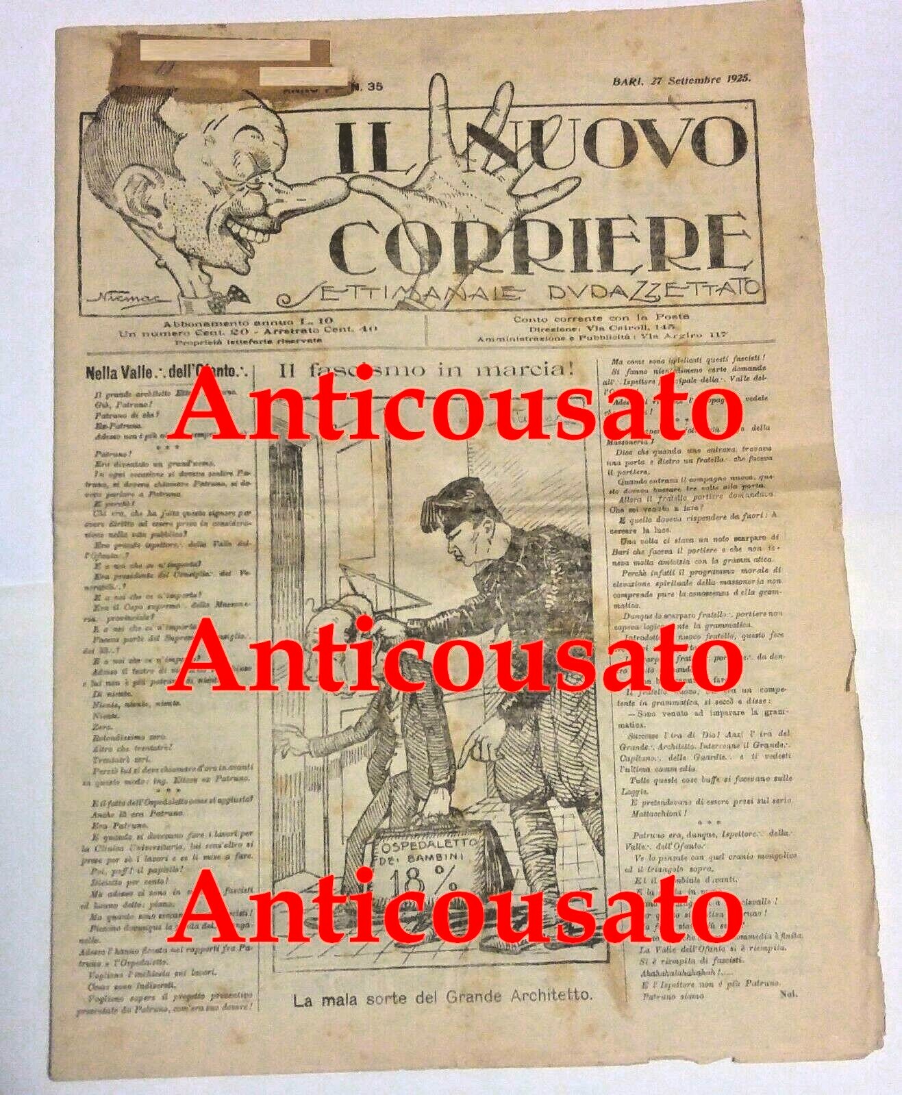 IL NUOVO CORRIERE settimanale pupazzettato BARI settembre 1925 giornale vintage