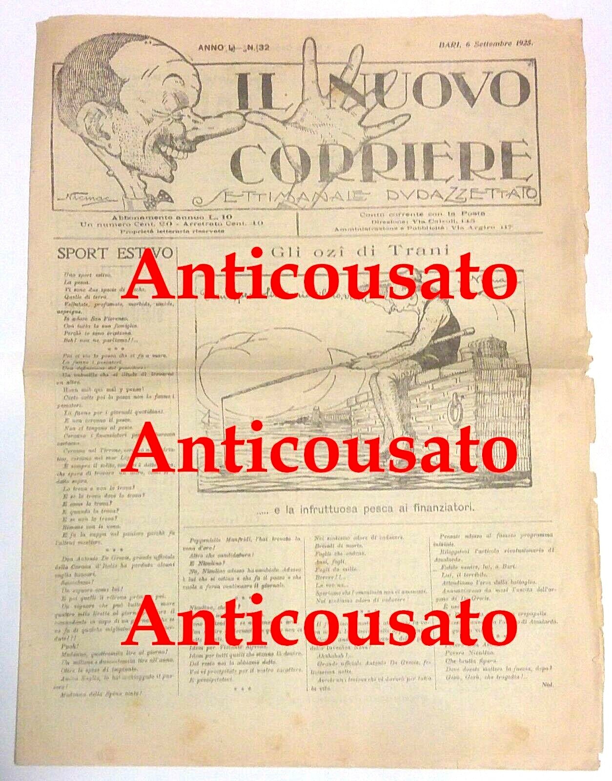 IL NUOVO CORRIERE settimanale umoristico BARI 6 settembre 1925 vintage …