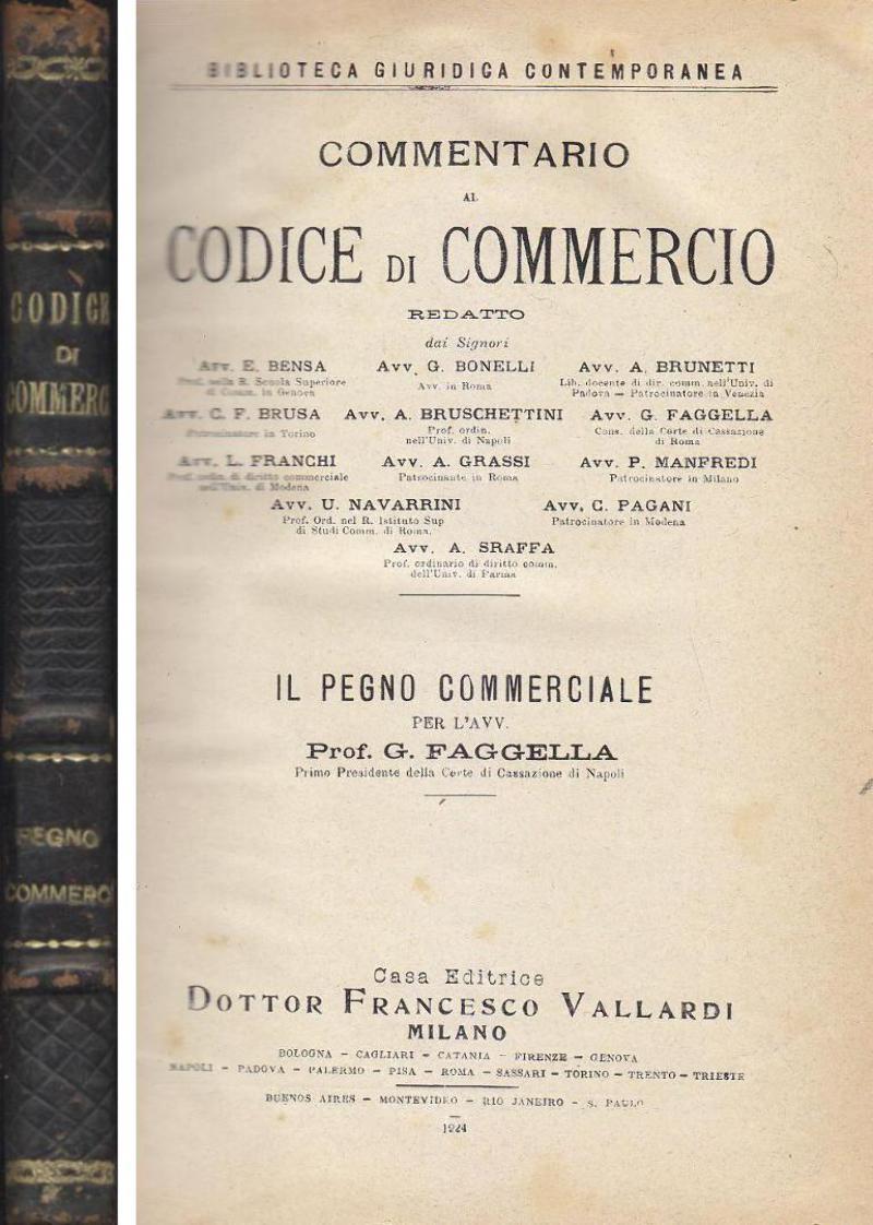 IL PEGNO COMMERCIALE di Faggella commentario al codice di commercio …
