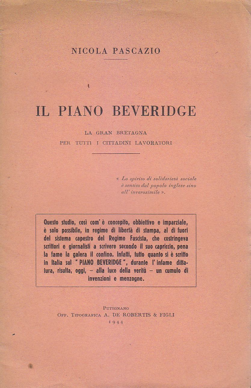 IL PIANO BEVERIDGE LA GRAN BRETAGNA di Nicola Pascazio Autografo …
