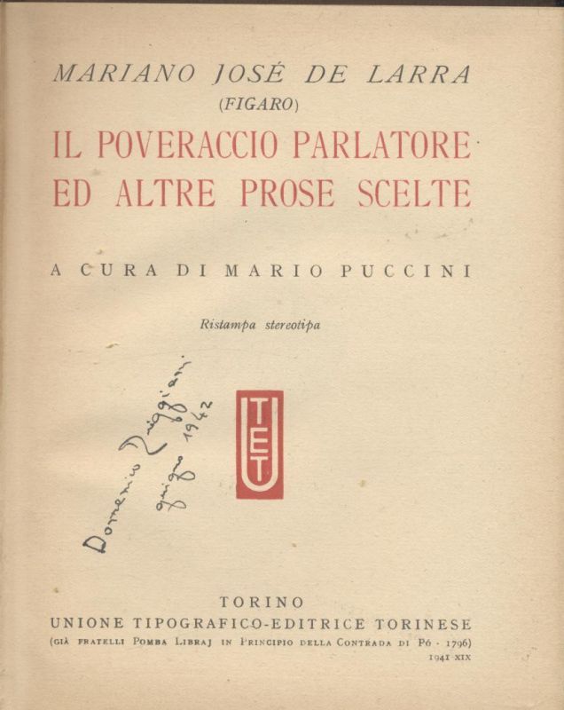 IL POVERACCIO PARLANTE ED ALTRE PROSE SCELTE di Mariano Josè …