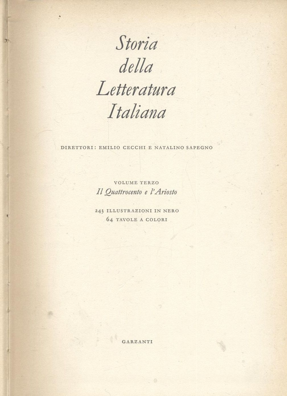 IL QUATTROCENTO E L'ARIOSTO di Cecchi Sapegno Storia della letteratura …