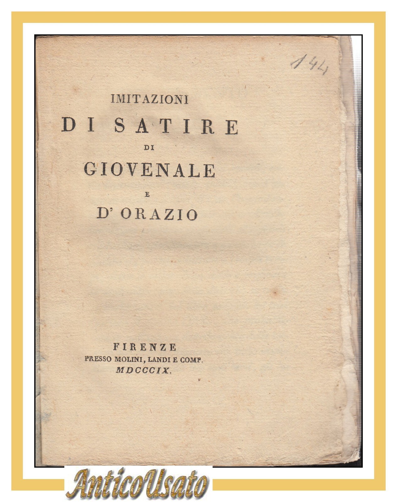 IMITAZIONI DI SATIRE DI GIOVENALE E D'ORAZIO 1809 Libro Antico …