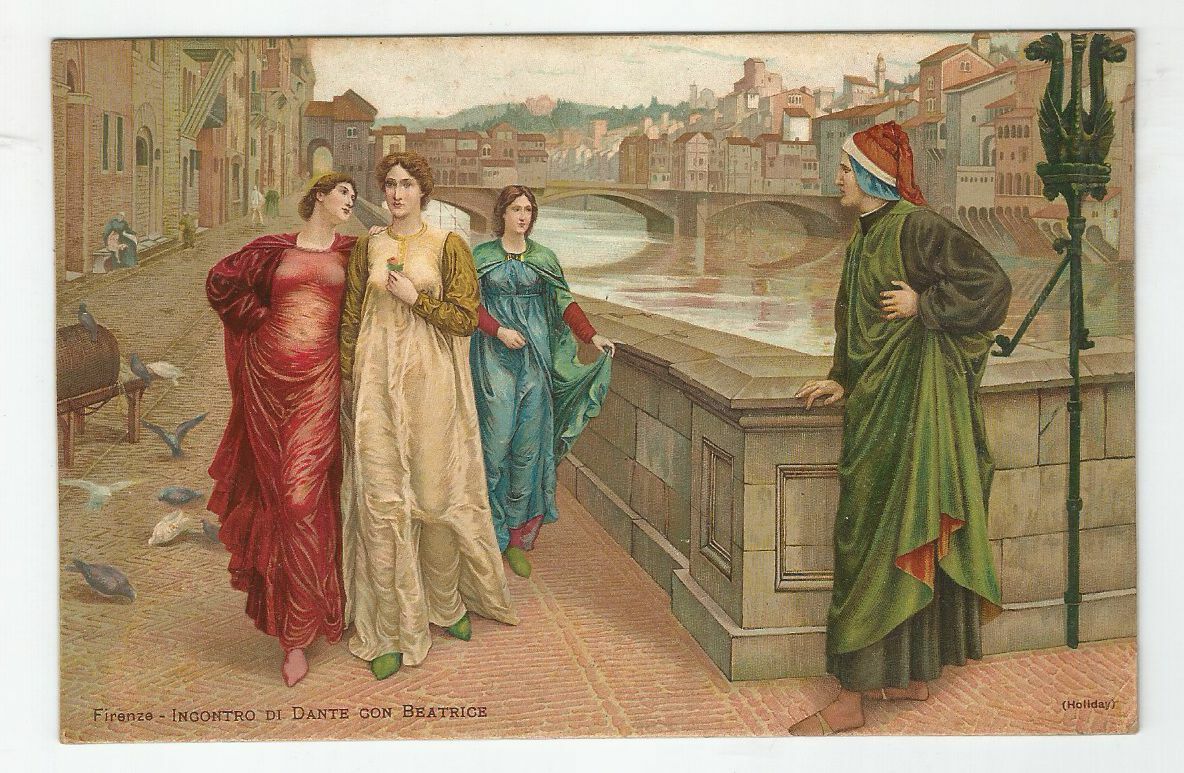INCONTRO DI DANTE CON BEATRICE viaggiata 1910 autografo Vincenzo Ricchioni