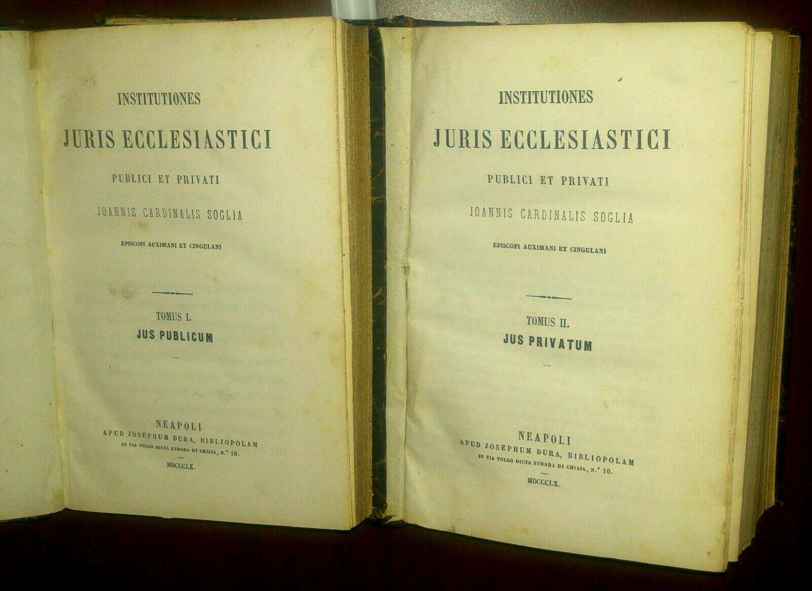 INSTITUTIONES JURIS ECCLESIASTICI PUBLICI ET PRIVATI Joannis Soglia 1860 Libro