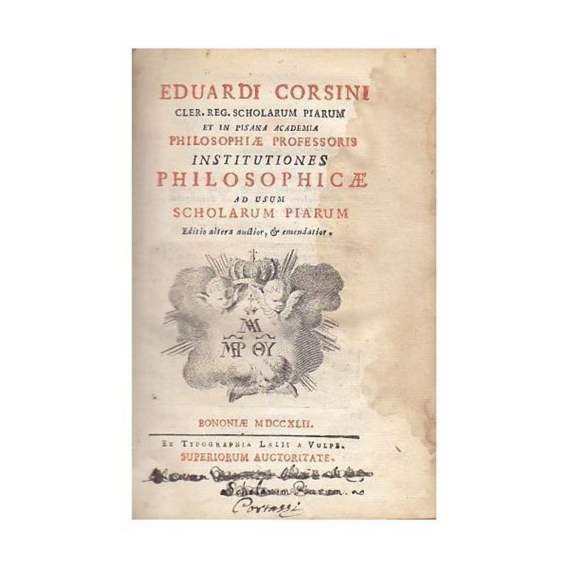 INSTITUTIONES PHILOSOPHICAE USUM SCHOLARUM PIARUM di Corsini 5 volumi 1751 …