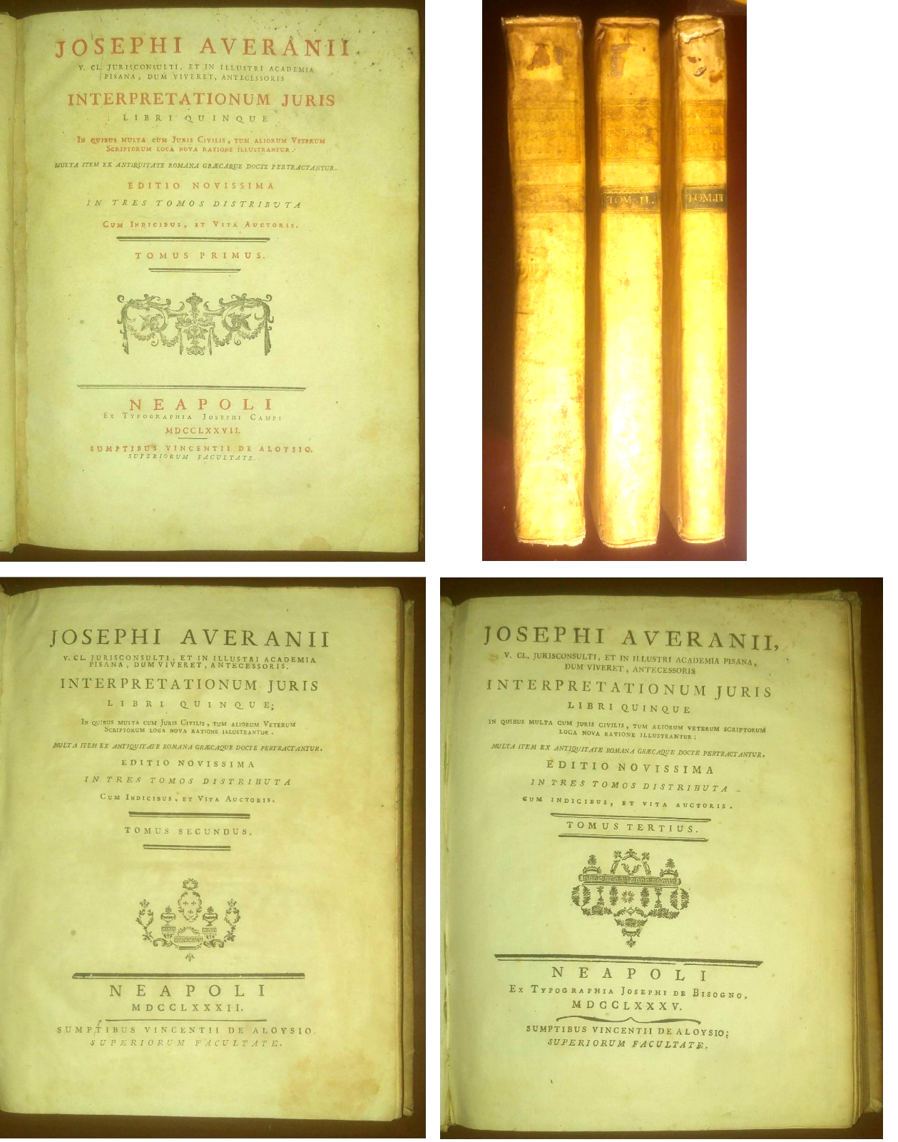 INTERPRETATIONUM JURIS di Josephi Averani 1777 1785 COMPLETO 3 volumi …