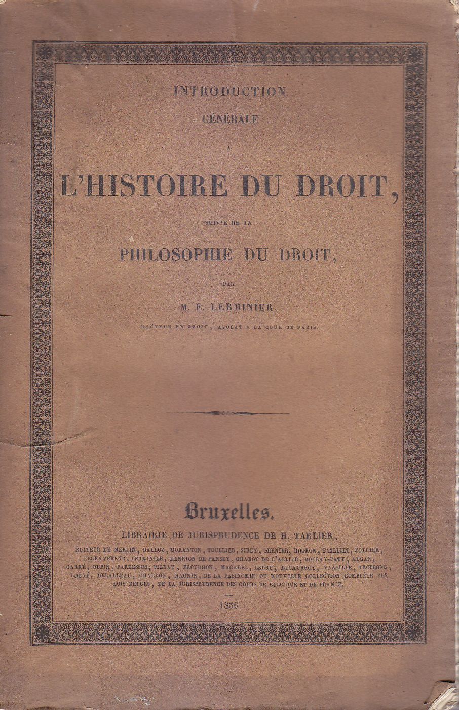 INTRODUCTION GENERALE HISTOIRE DU DROIT di Lerminier 1836 libro antico …