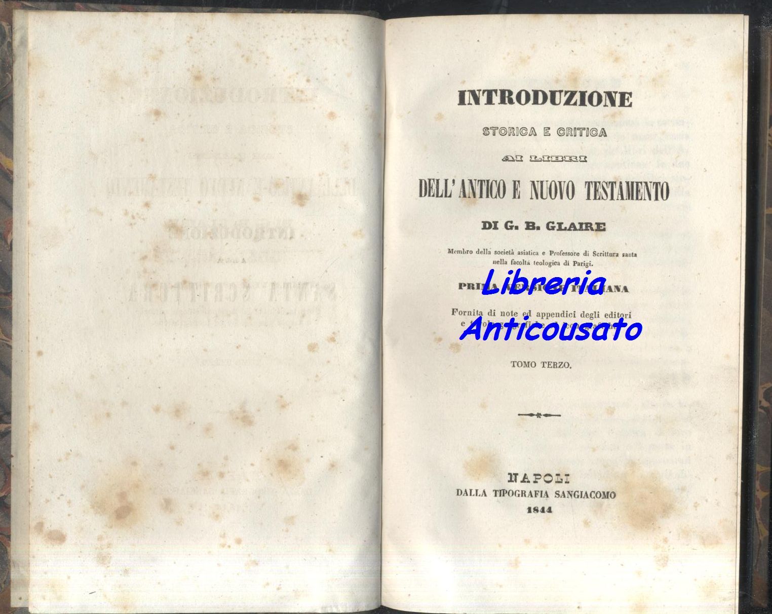 INTRODUZIONE STORICA CRITICA ANTICO NUOVO TESTAMENTO Tomo 3 Glaire 1844 …