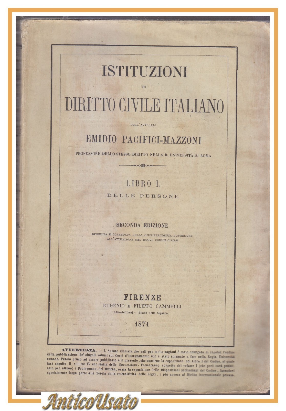 ISTITUZIONI DI DIRITTO CIVILE ITALIANO volume II delle persone Pacifici …