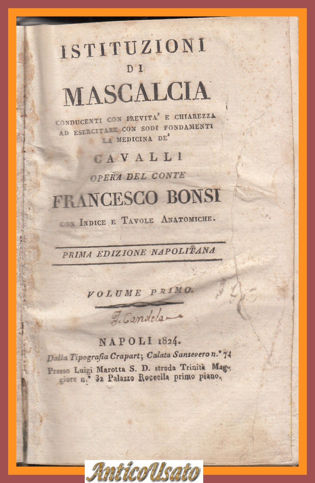 ISTITUZIONI DI MASCALCIA Francesco Bonsi 2 volumi 1824 Libro antico …