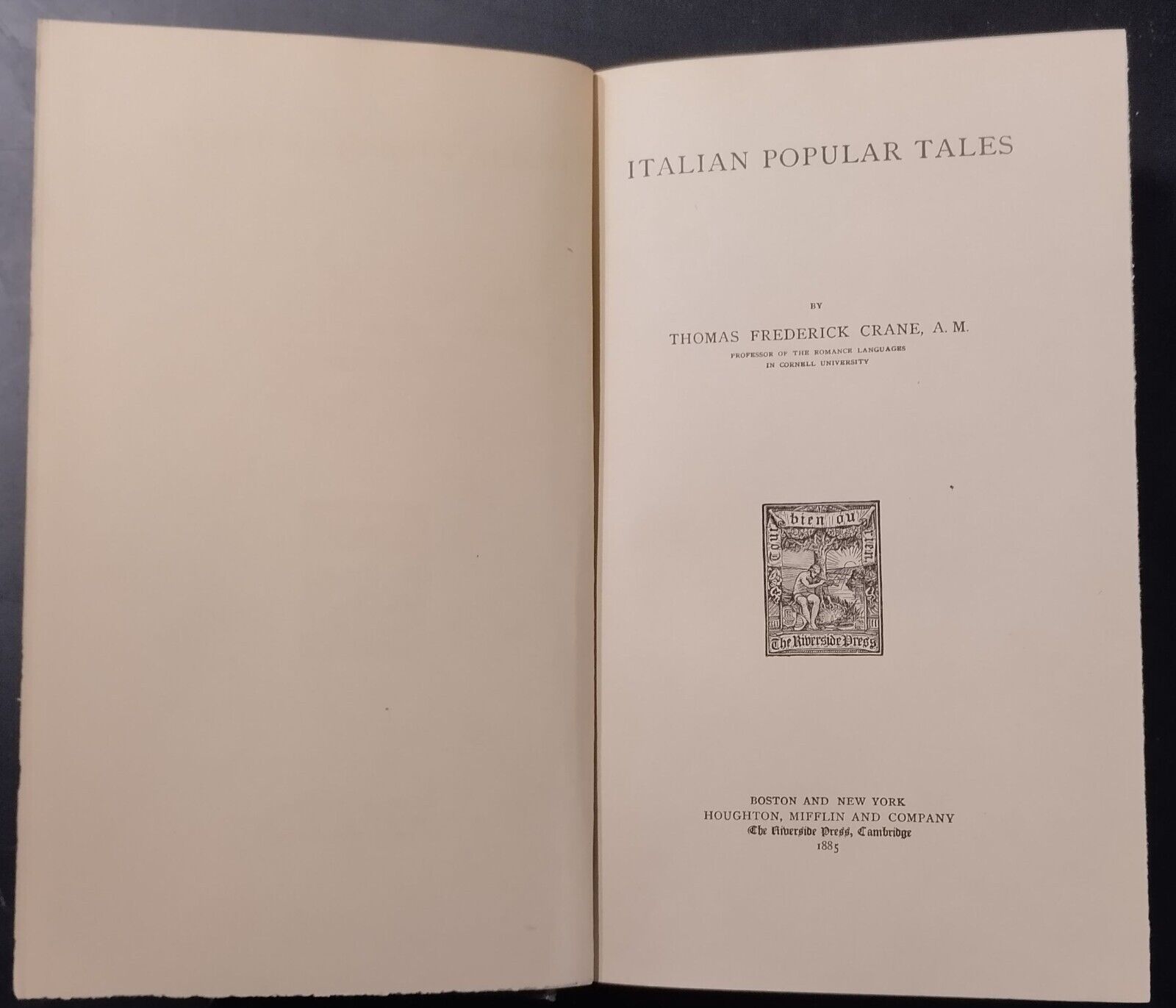 ITALIAN POPULAR TALES di Thomas Frederick Crane 1885 The Riverside …