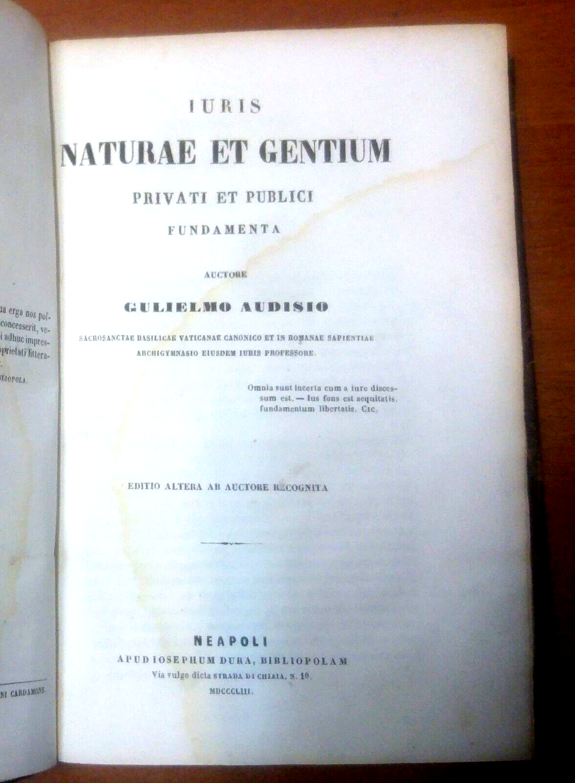 IURIS NATURAE ET GENTIUM privati et publici di Audisio 1853 …
