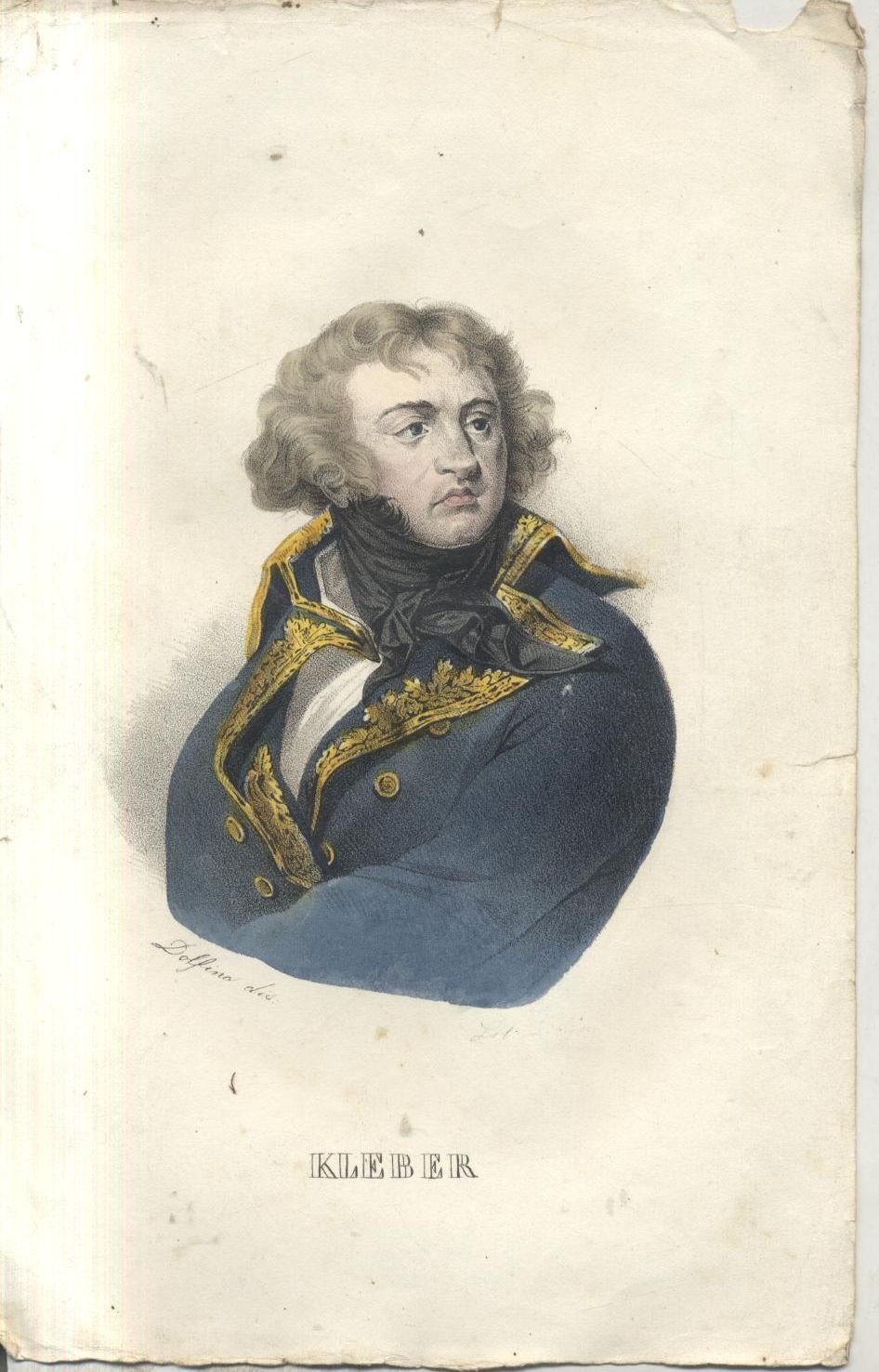 JEAN BAPTISTE KLEBER litografia DOLFINO acquerello metà 800 ORIGINALE antica