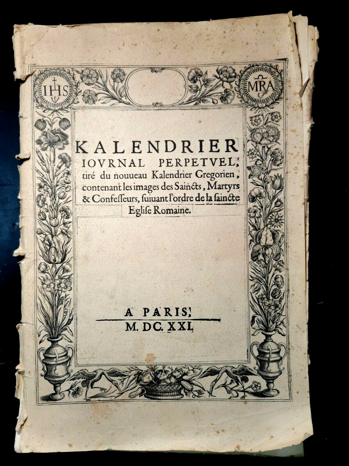 KALENDRIER JOURNAL PERPETUEL 20 tavole REPRINT dell'opera del 1621