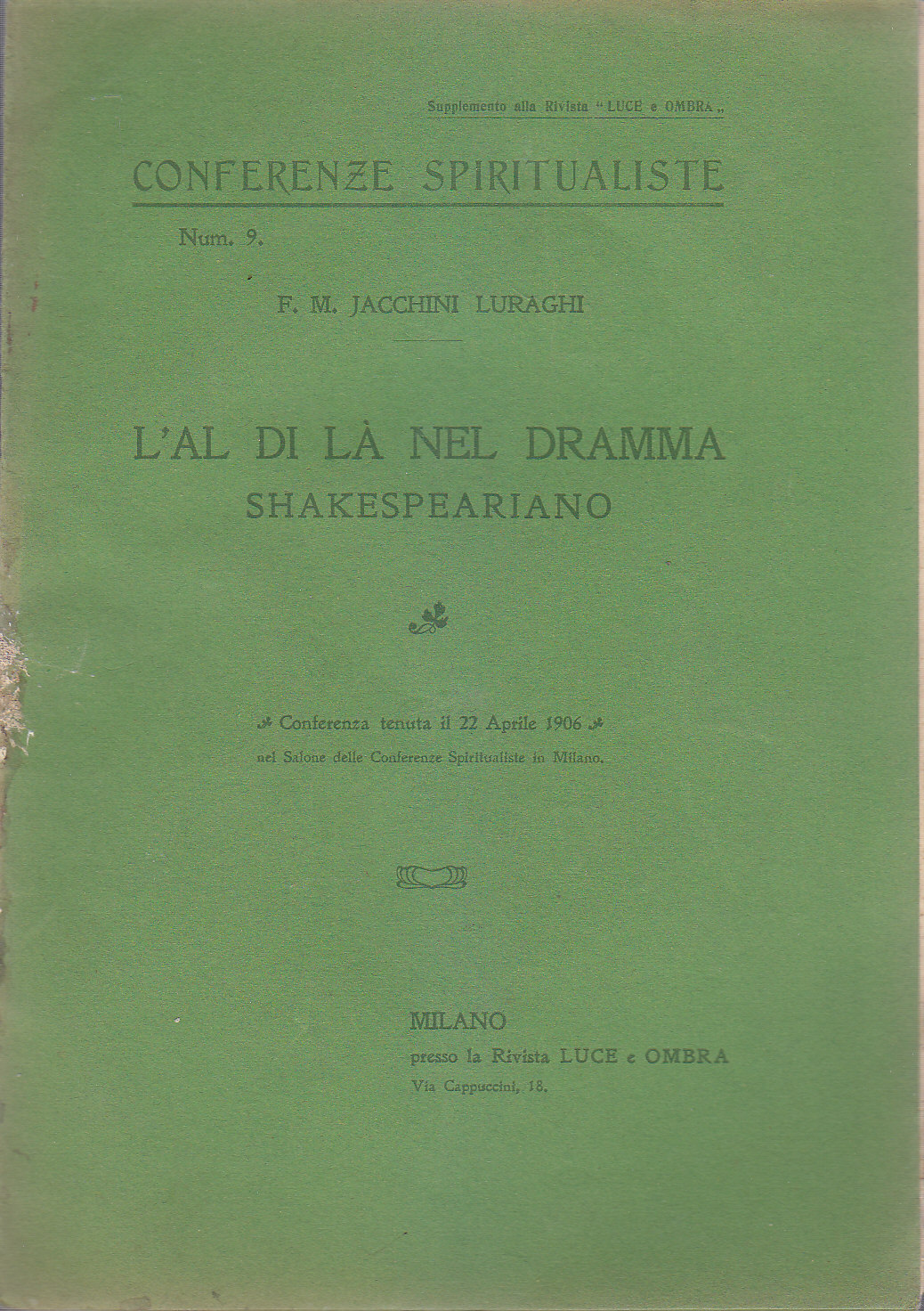 L’Aldilà Nel Dramma Shakespeariano Di Jacchini Luraghi 1906 Luce e …