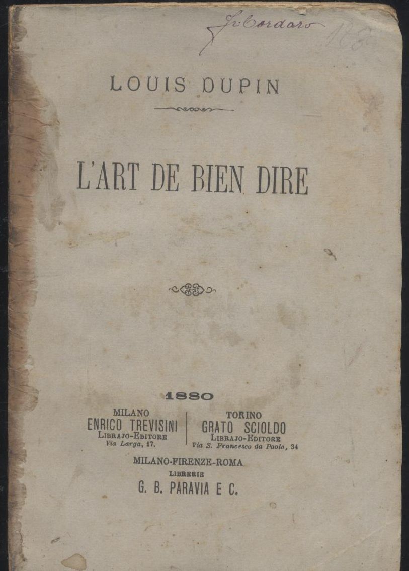 L'ART DE BIEN DIRE di Louis Dupin 1880 Paravia libro