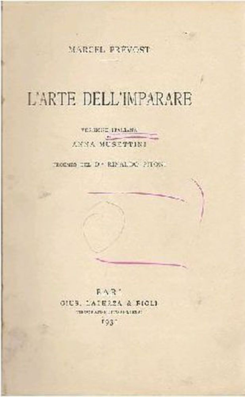 L’ARTE DELL’IMPARARE di Marcel Prevost 1931 Versione Musettini Laterza Libro