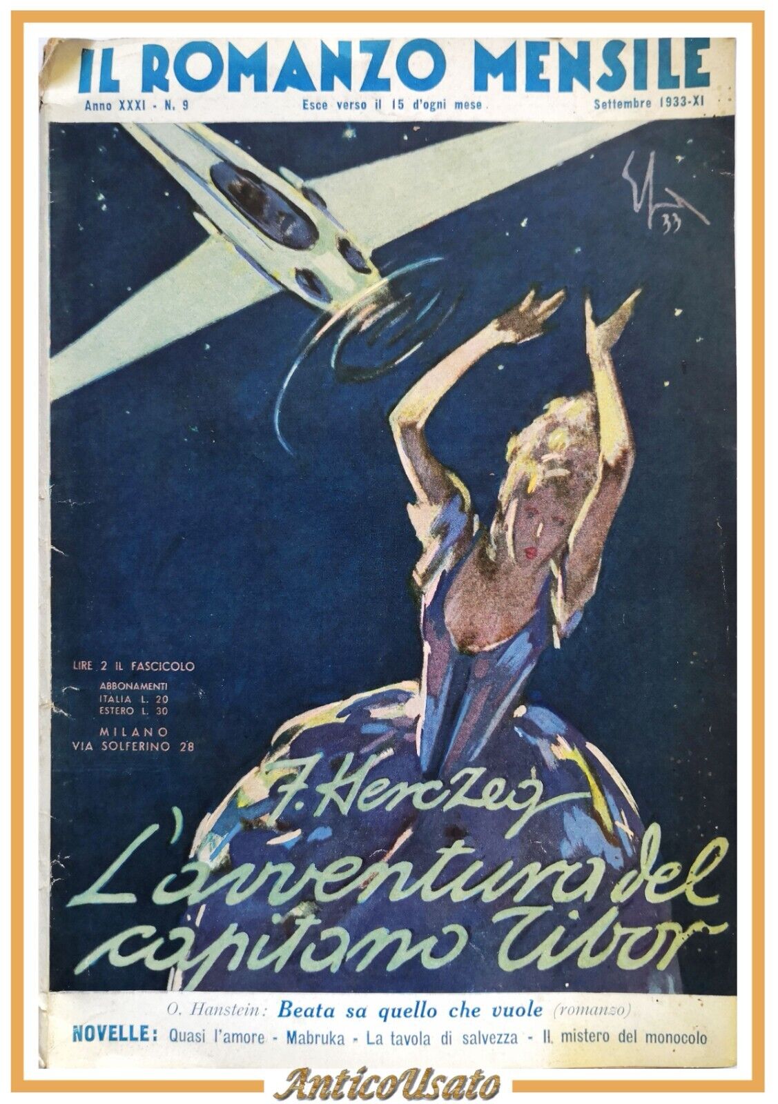 L'AVVENTURA DEL CAPITANO TIBOR di Herczeg 1933 il romanzo mensile …