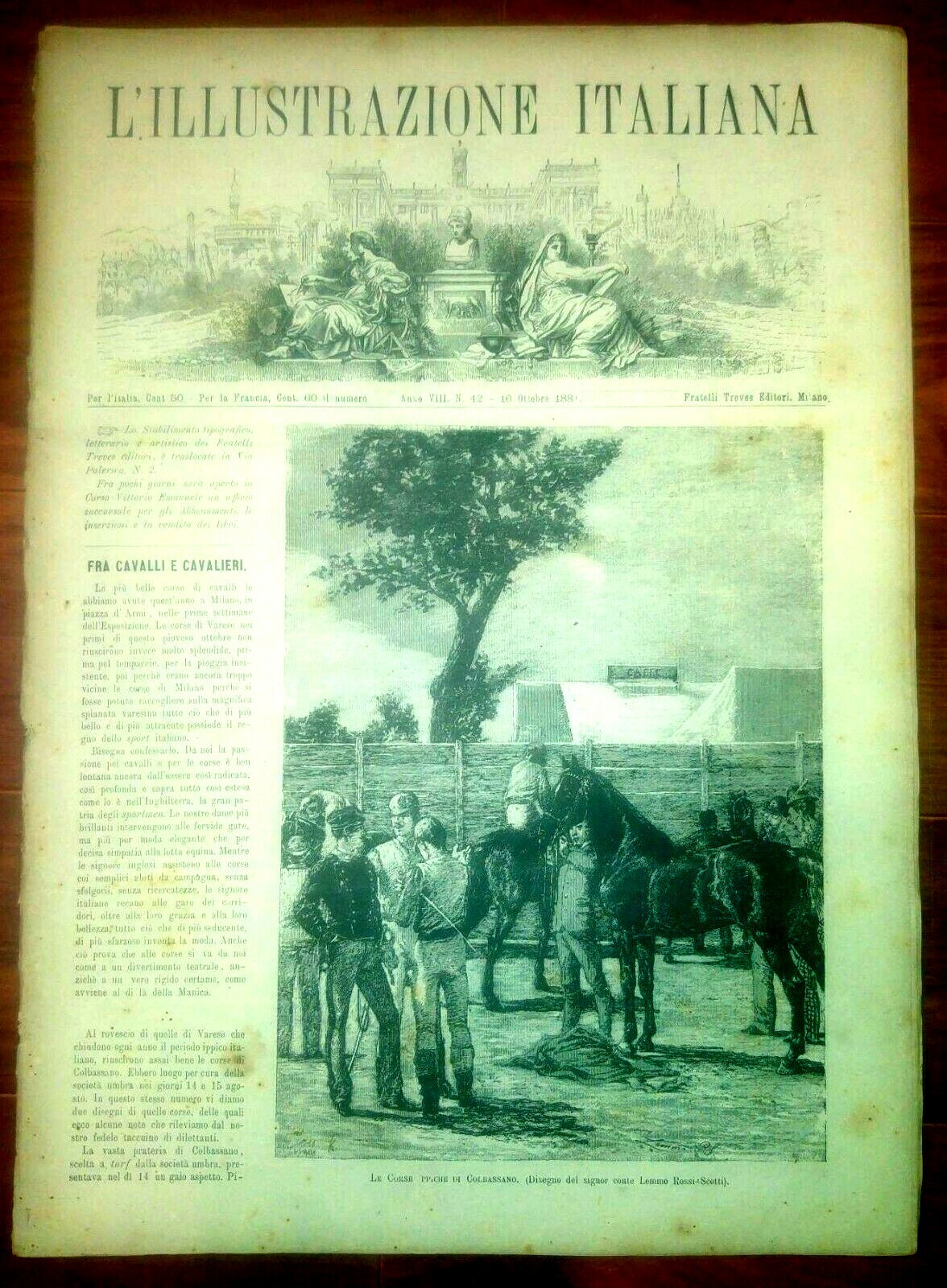 L'ILLUSTRAZIONE ITALIANA 16 ottobre 1881 corse ippiche Colbassano rivista antica