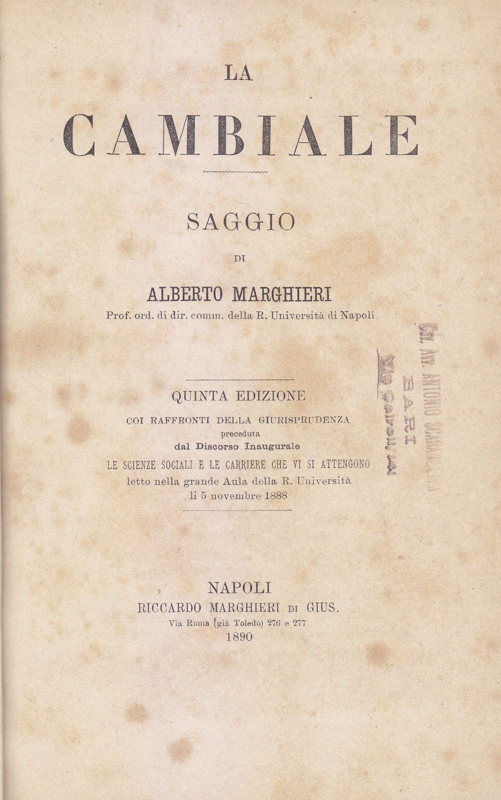 LA CAMBIALE di Alberto Marghieri IN BIANCO di Tortora 1890 …