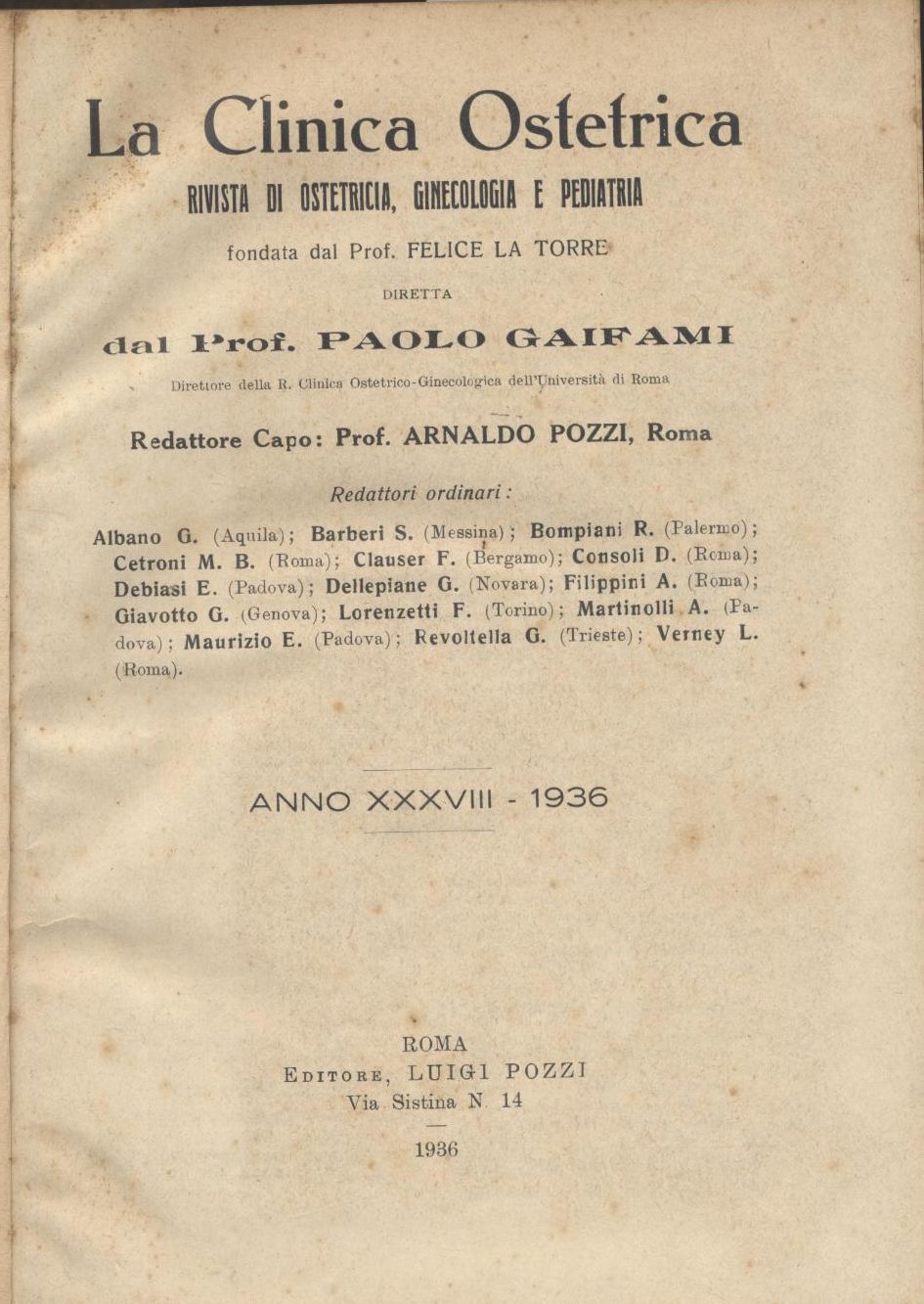 LA CLINICA OSTETRICA rivista di ostetricia ginecologia Annata 1936 vintage