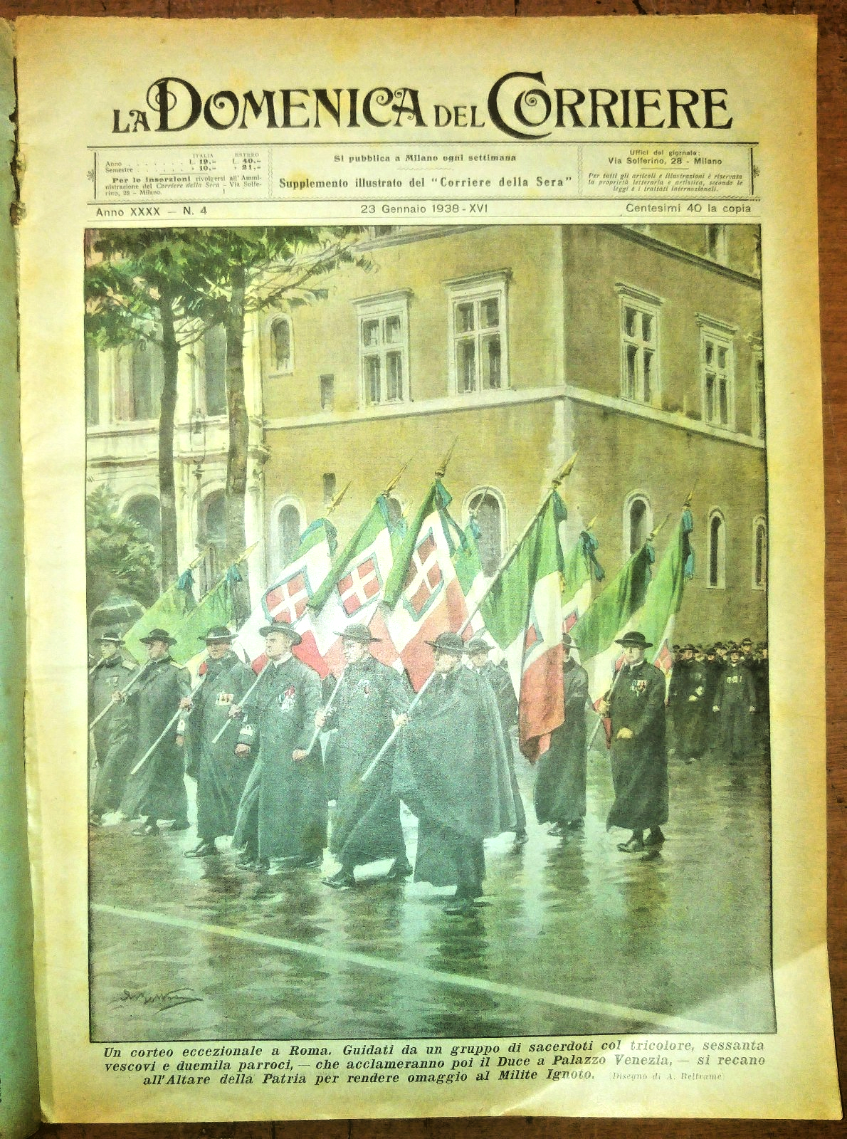 LA DOMENICA DEL CORRIERE 23 gennaio 1938 altare patria Ticino …