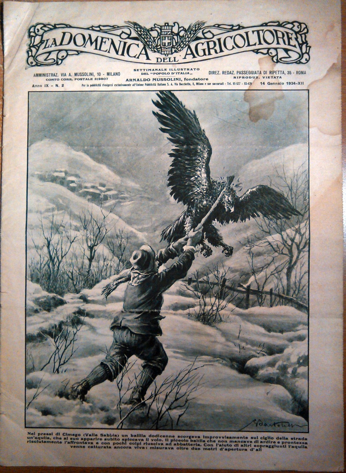 LA DOMENICA DELL’AGRICOLTORE 14/01/1934 giornale illustrato vintage Valle Sabbia