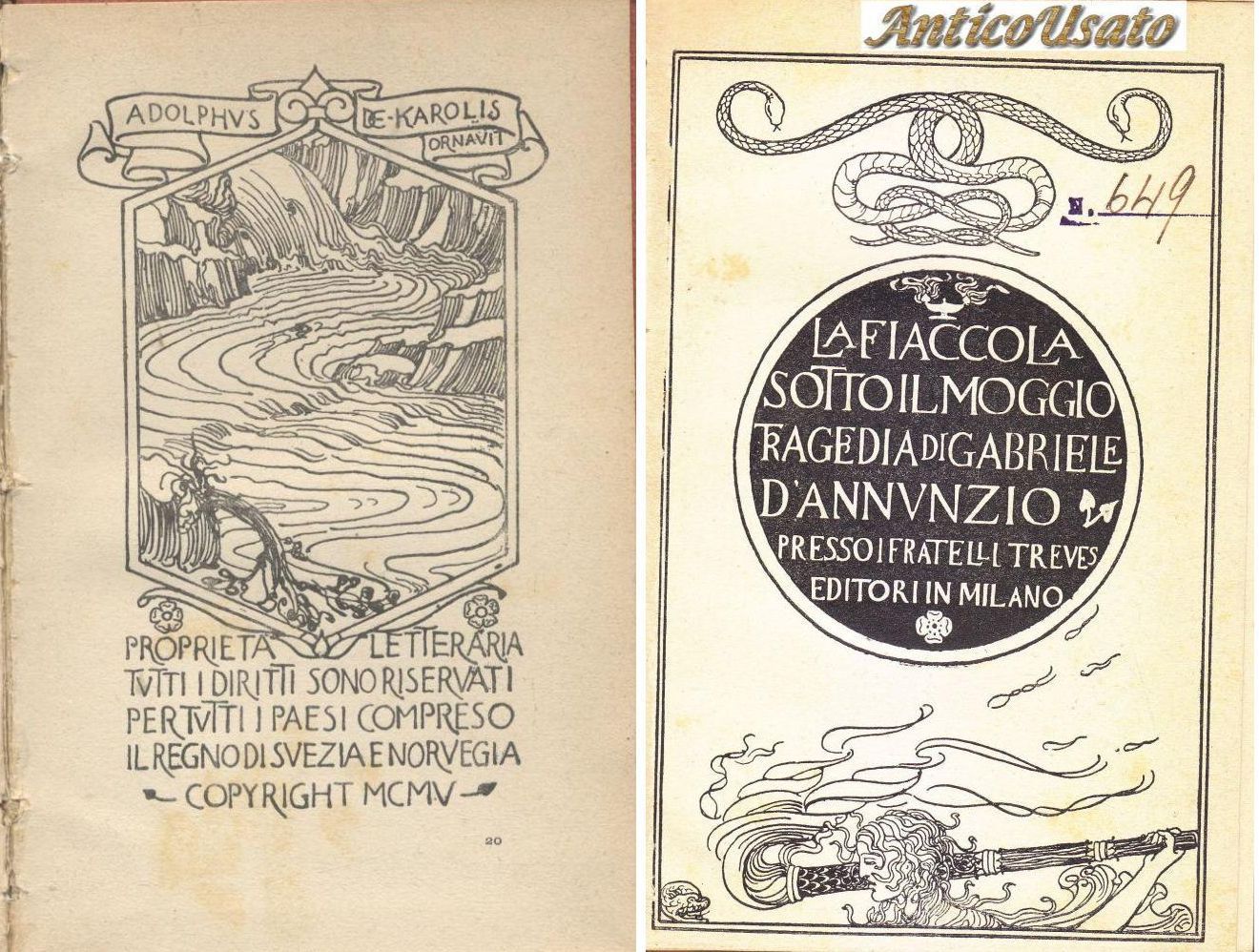 LA FIACCOLA SOTTO IL MOGGIO di D'Annunzio 1905 I edizione …