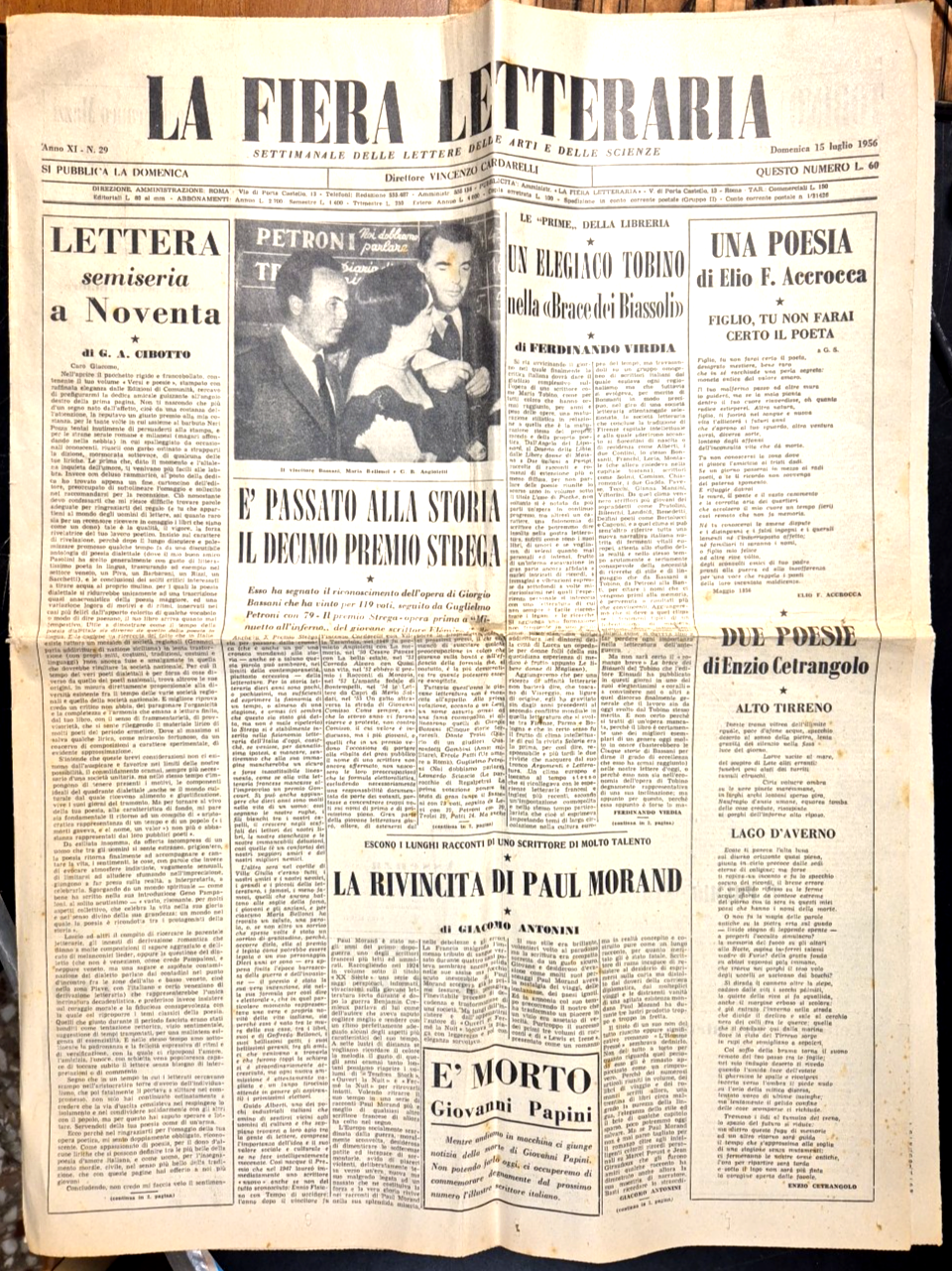 LA FIERA LETTERARIA rivista 15 luglio 1956 Accrocca Cetrangolo Poesie …