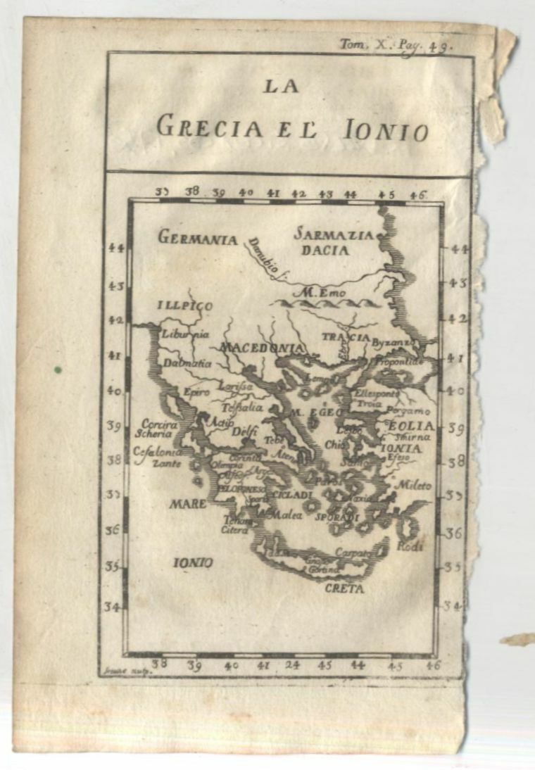 LA GRECIA E LO IONIO 1740 Incisione Stampa Antica Gravure …
