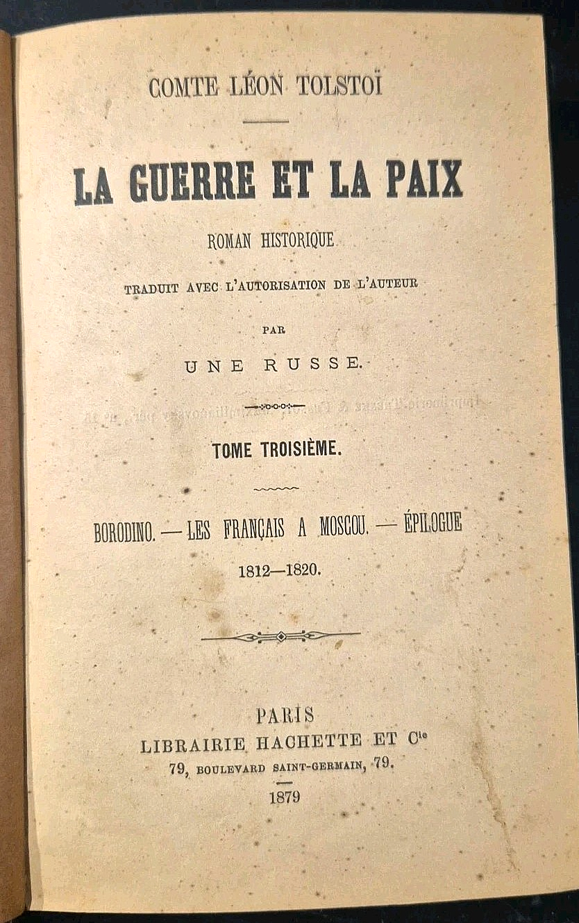 LA GUERRE ET LA PAIX volume 3 1879 prima traduzione …