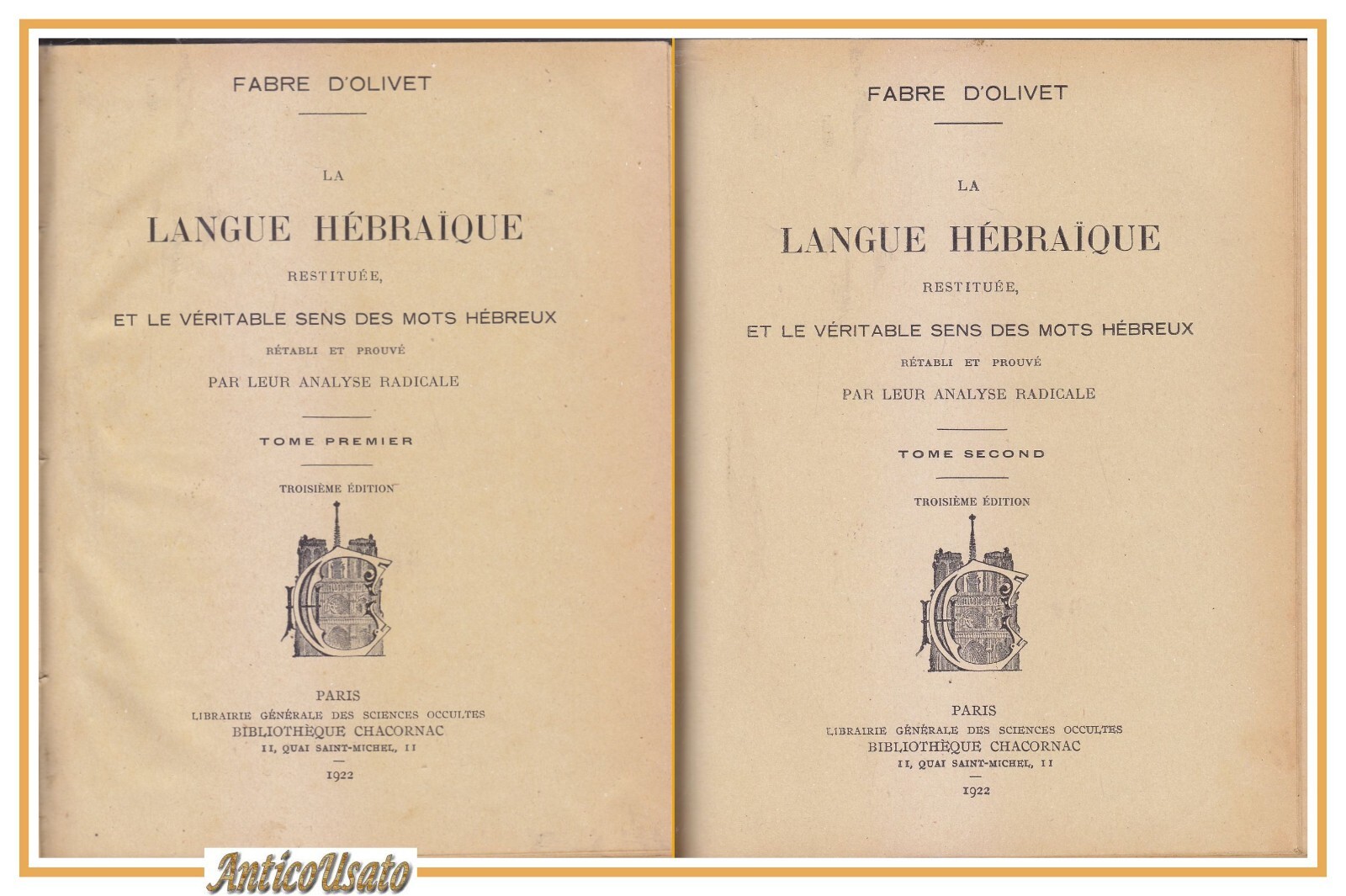 La Langue Hebraique restitutee veritable mots hebreux Fabre D'Olivet 1922 …