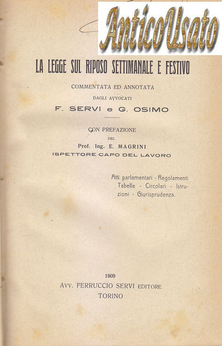 LA LEGGE SUL RIPOSO SETTIMANALE E FESTIVO di Servi e …