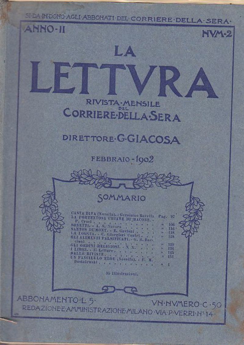 LA LETTURA FEBBRAIO 1902 anno II n.2 rivista corriere diretta …