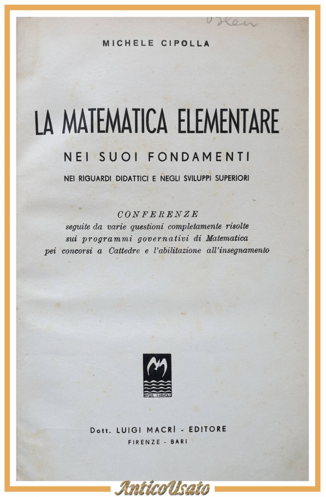 LA MATEMATICA ELEMENTARE di Michele Cipolla Libro Luigi Macri anni …