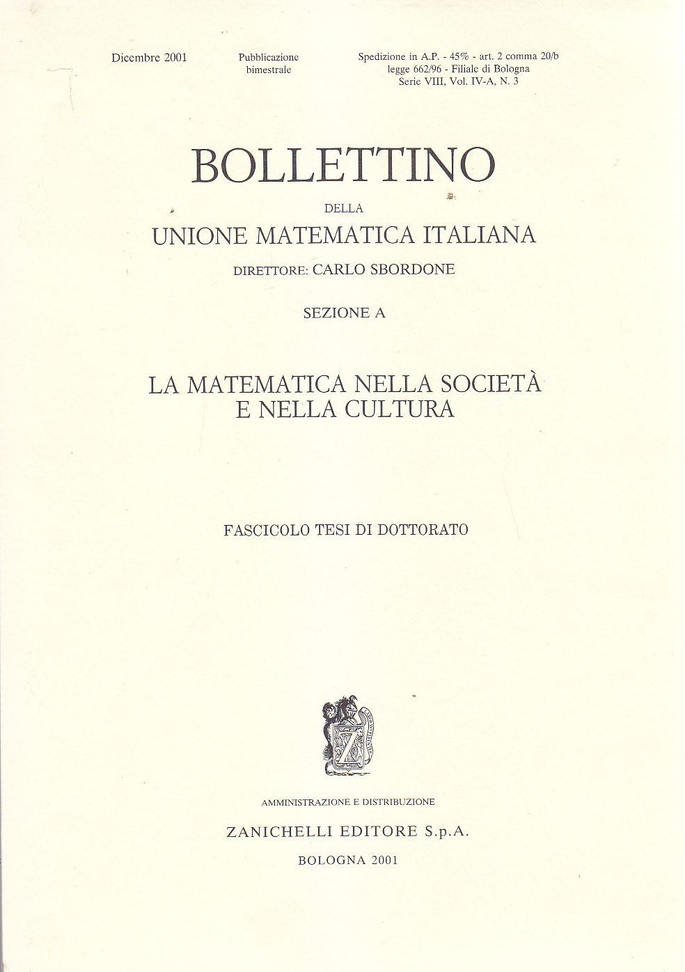LA MATEMATICA NELLA SOCIETA' E CULTURA bollettino unione matematica 2001 …